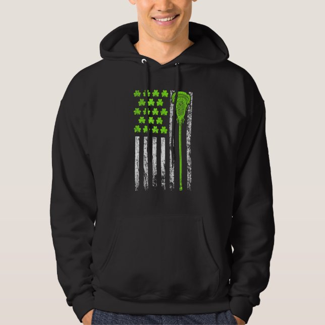 Lacrosse American Flag St Patrick Day For Men Boy  Hoodie (Front)