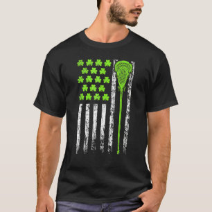 Lacrosse American Flag St Patrick Day For Men Boy T-Shirt