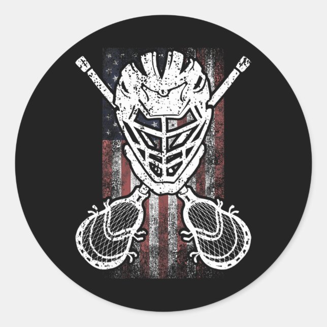 Lacrosse American Flag Stick And Helmet Funny Gift Classic Round Sticker (Front)