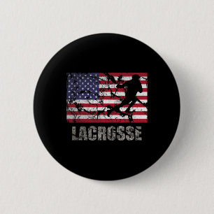 Lacrosse American Flag Usa Flag Fan Vintage Retro 2 Inch Round Button