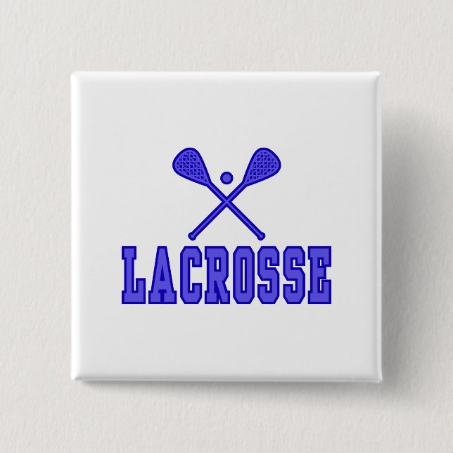 Lacrosse blue 2 inch square button (Front)