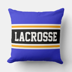 LACROSSE Bold Royal Blue Black Athletic Stripes Throw Pillow