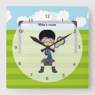 Lacrosse boy square wall clock