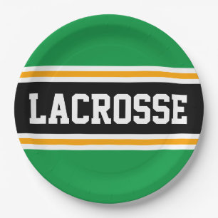 LACROSSE Bright Green Black Yellow Racing Stripes Paper Plate