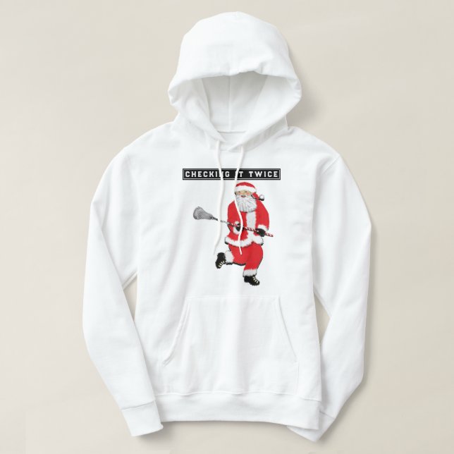 Lacrosse Checking It Twice T-Shirt Hoodie (Design Front)