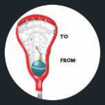 Lacrosse Christmas Classic Round Sticker<br><div class="desc">Creative lacrosse holiday gift tags, party favour labels and envelope seals featuring girls lacrosse stick and ornament ball.</div>