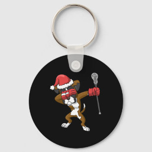 Lacrosse Dabbing Boxer Dog Lax Christmas Sports Keychain
