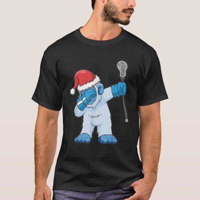 Lacrosse Dabbing Yeti Bigfoot Sasquatch LAX Christ T-Shirt (Front)