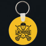 Lacrosse Design  Keychain<br><div class="desc">Lacrosse Design Keychain with customizable text and background color.</div>