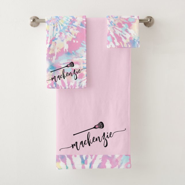 Lacrosse Girls Pink Tie Dye Nom personnalisé sur (En situation)