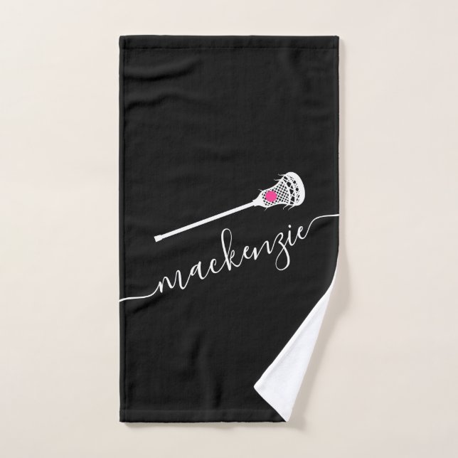 Lacrosse Girly Personalized Name Sport  Hand Towel (Hand Towel)