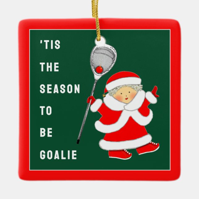Lacrosse Goalie Christmas Collectible Ceramic Ornament (Front)
