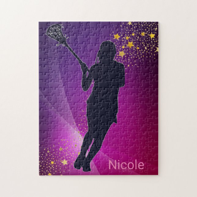 Lacrosse Gold Stars Purple Jigsaw Puzzle (Vertical)