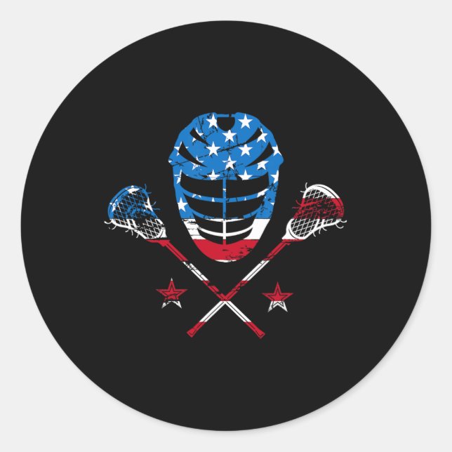 Lacrosse Helmet American Usa Flag  Classic Round Sticker (Front)