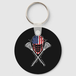 Lacrosse Helmet Crossed Sticks America Flag Gift Keychain