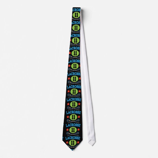 Lacrosse Jersey Number 11 Gift Idea Tie (Front)