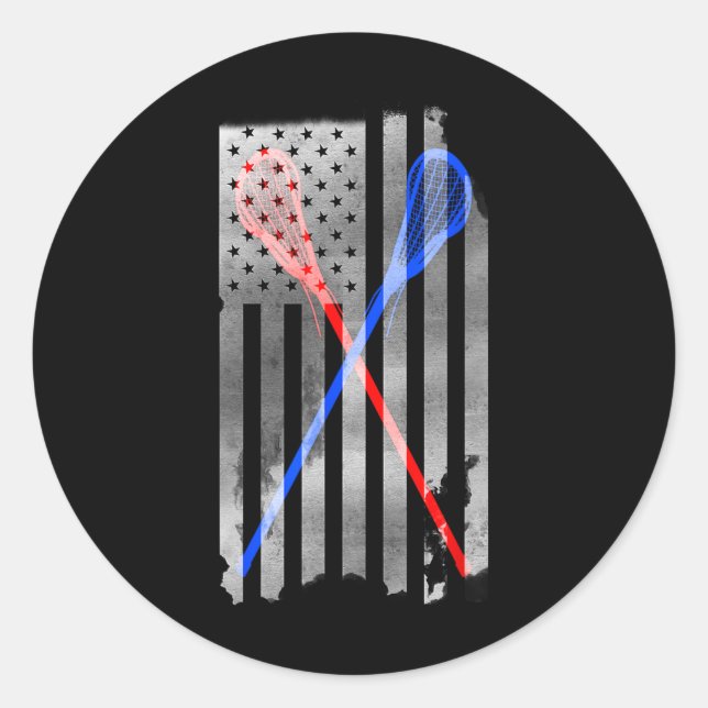Lacrosse Lax American Flag  Classic Round Sticker (Front)