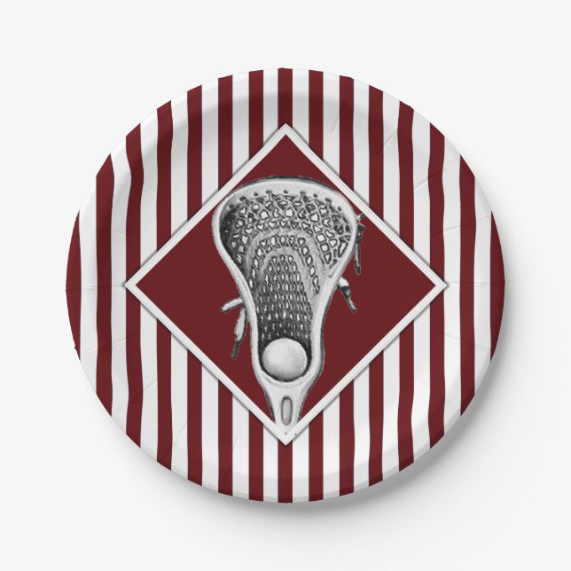 Lacrosse Maroon Team Party Paper Plates (Front)