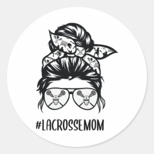 Lacrosse Mom Messy Bun Hair Gles Classic Round Sticker