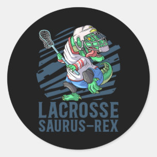 Lacrosse-o-saurus T Rex Dinosaur With Lacrosse Sti Classic Round Sticker