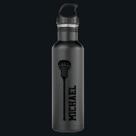 Lacrosse Personalized Name Black 710 Ml Water Bottle<br><div class="desc">Personalized all black-on-black blackout style custom lacrosse water bottle with a simple lacrosse stick monogram and custom name or text in a retro sports monogram font. Great gift for men, women, or youth lacrosse player with a sleek and subtle classic sporty look and modern and minimal design on a useful...</div>