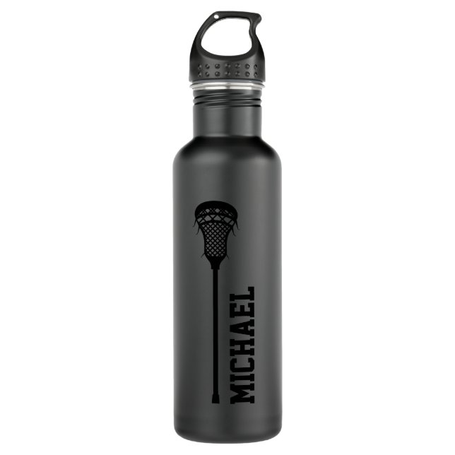 Lacrosse Personalized Name Black 710 Ml Water Bottle (Front)