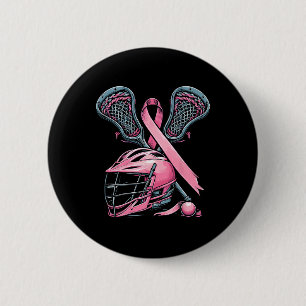 Lacrosse Pink Ribbon Breast Cancer Awareness Sport 2 Inch Round Button