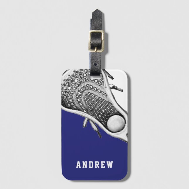 Lacrosse Player Blue Luggage Tag (Front Vertical)