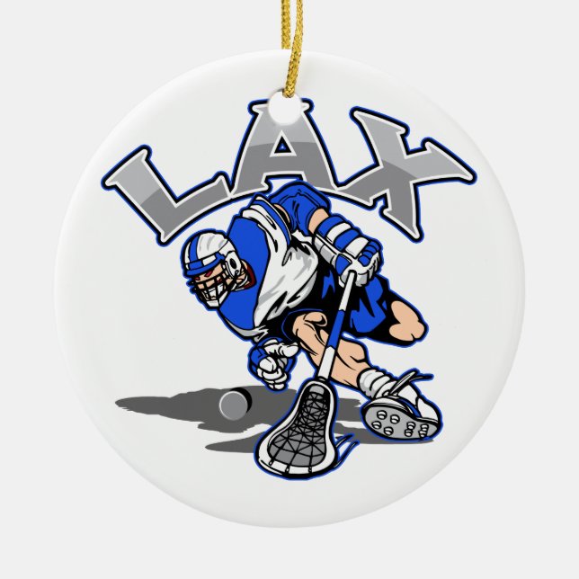 Lacrosse Player Blue Uniform Ceramic Ornament (Front)
