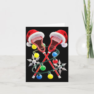 Lacrosse Player Christmas Lights Santa Hat Crosse Card