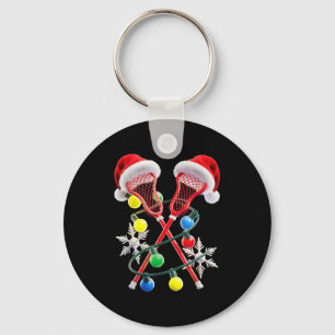 Lacrosse Player Christmas Lights Santa Hat Crosse  Keychain