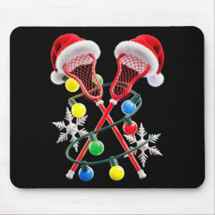 Lacrosse Player Christmas Lights Santa Hat Crosse Mouse Pad