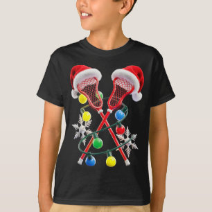 Lacrosse Player Christmas Lights Santa Hat Crosse T-Shirt