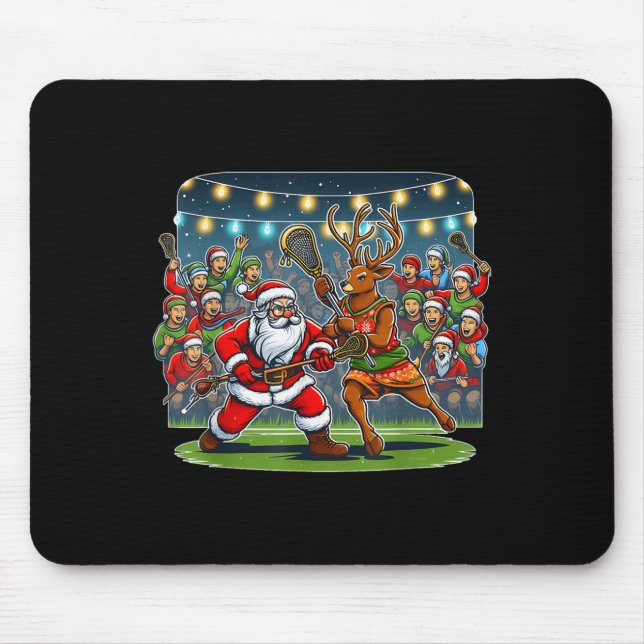 Lacrosse Player Christmas Santa Reindeer Playing L Mouse Pad (Front)