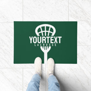 Lacrosse Player CUSTOM TEXT Team Mesh Sport Stick Doormat