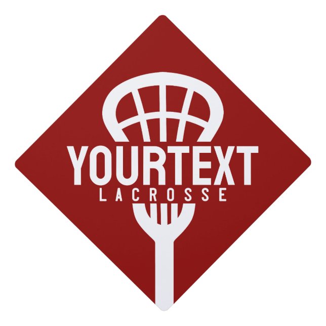 Lacrosse Player CUSTOM TEXT Team Mesh Sport Stick  Graduation Cap Topper (Front)