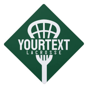 Lacrosse Player CUSTOM TEXT Team Mesh Sport Stick  Graduation Cap Topper