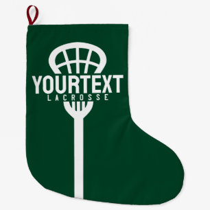 Lacrosse Player CUSTOM TEXT Team Mesh Sport Stick  Large Christmas Stocking