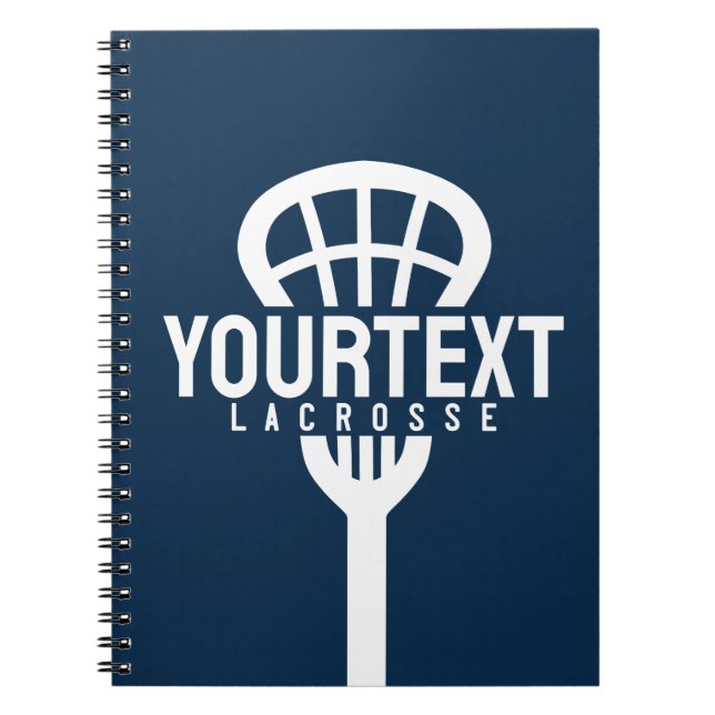 Lacrosse Player CUSTOM TEXT Team Mesh Sport Stick  Notebook (Front)