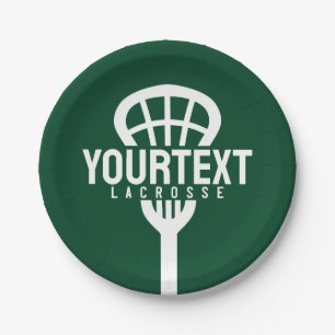 Lacrosse Player CUSTOM TEXT Team Mesh Sport Stick  Paper Plate