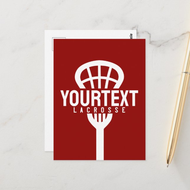 Lacrosse Player CUSTOM TEXT Team Mesh Sport Stick  Postcard (Front/Back In Situ)