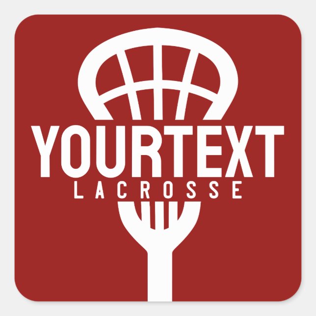 Lacrosse Player CUSTOM TEXT Team Mesh Sport Stick  Square Sticker (Front)