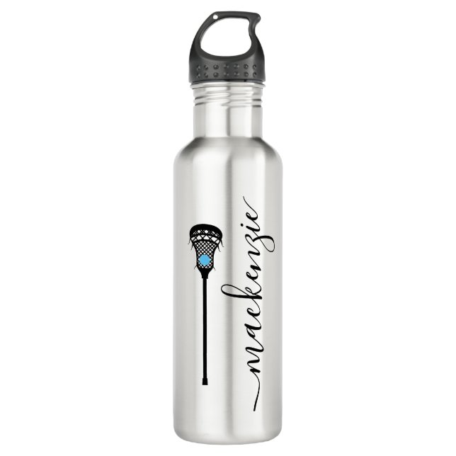 Lacrosse Player Girls Womens Silver Personalized  710 Ml Water Bottle (Front)