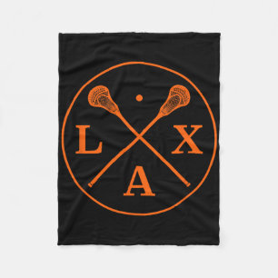 Lacrosse Player Logo - Orange Team Colour Lax Stic Fleece Blanket