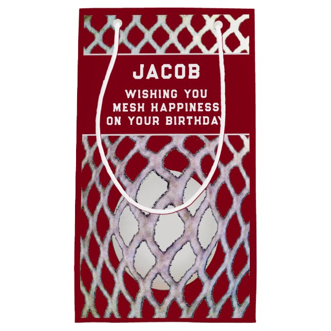 Lacrosse Player Maroon Small Gift Bag (Front)