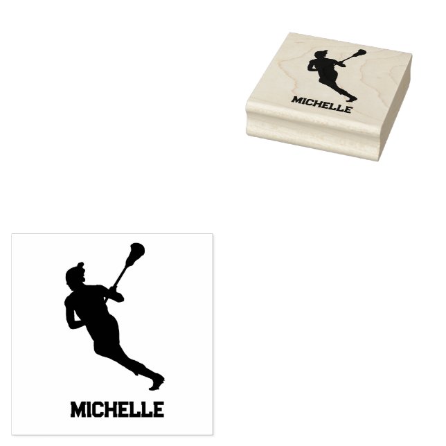 Lacrosse Player Personalized  Rubber Stamp (Stamped)