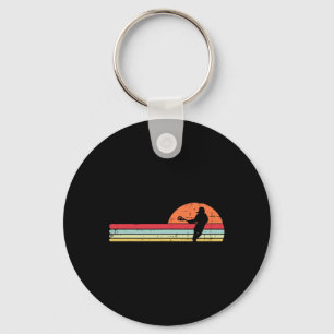 Lacrosse Player Silhouette Sunset Retro Lax Men Wo Keychain