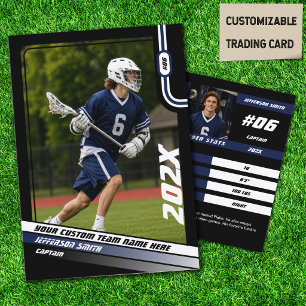 Lacrosse Player Trading Card in Black Blue