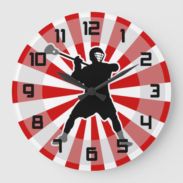 Lacrosse Player wall clock - red white black (Front)