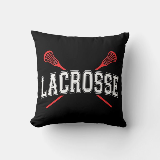 Lacrosse  Red Crossed Sticks  for youth or adult Throw Pillow (Front)